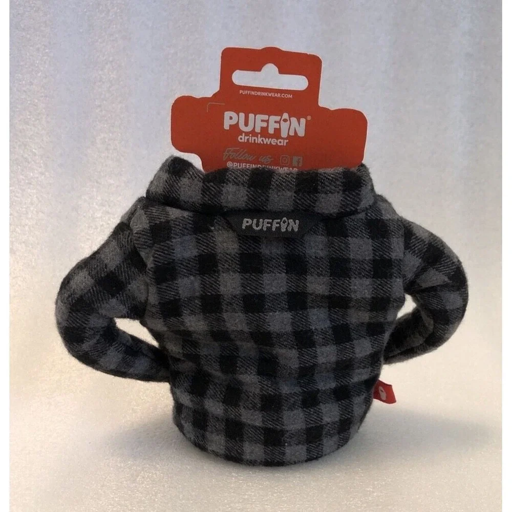 Puffin drinkwear Plaid‎ Pewter Flannel Jacket Shirt Drink Koozie The Lumberjack